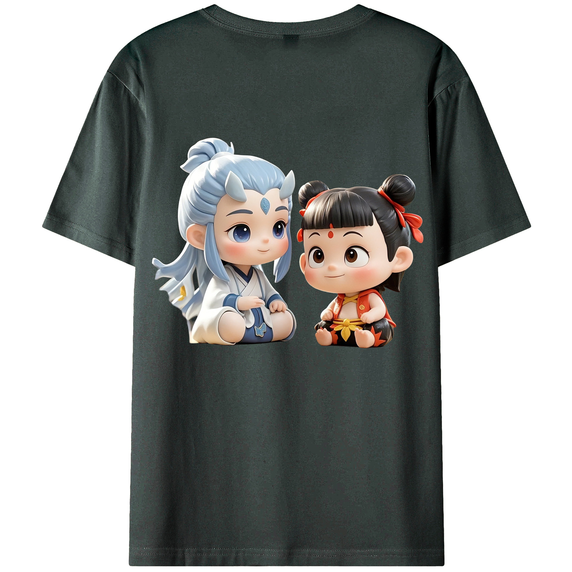 （画像用） Ne Zha 2 ナタ 魔童の大暴れ 綿100％ メンズ半袖Tシャツ（バックプリント） 通気性